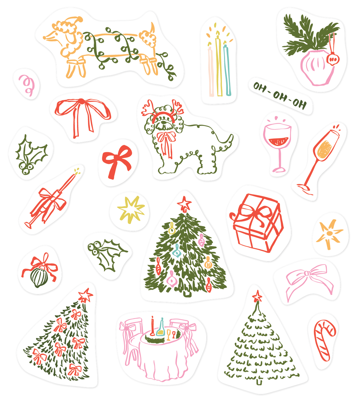 One-Line Christmas semi-permanent tattoo decal sheet