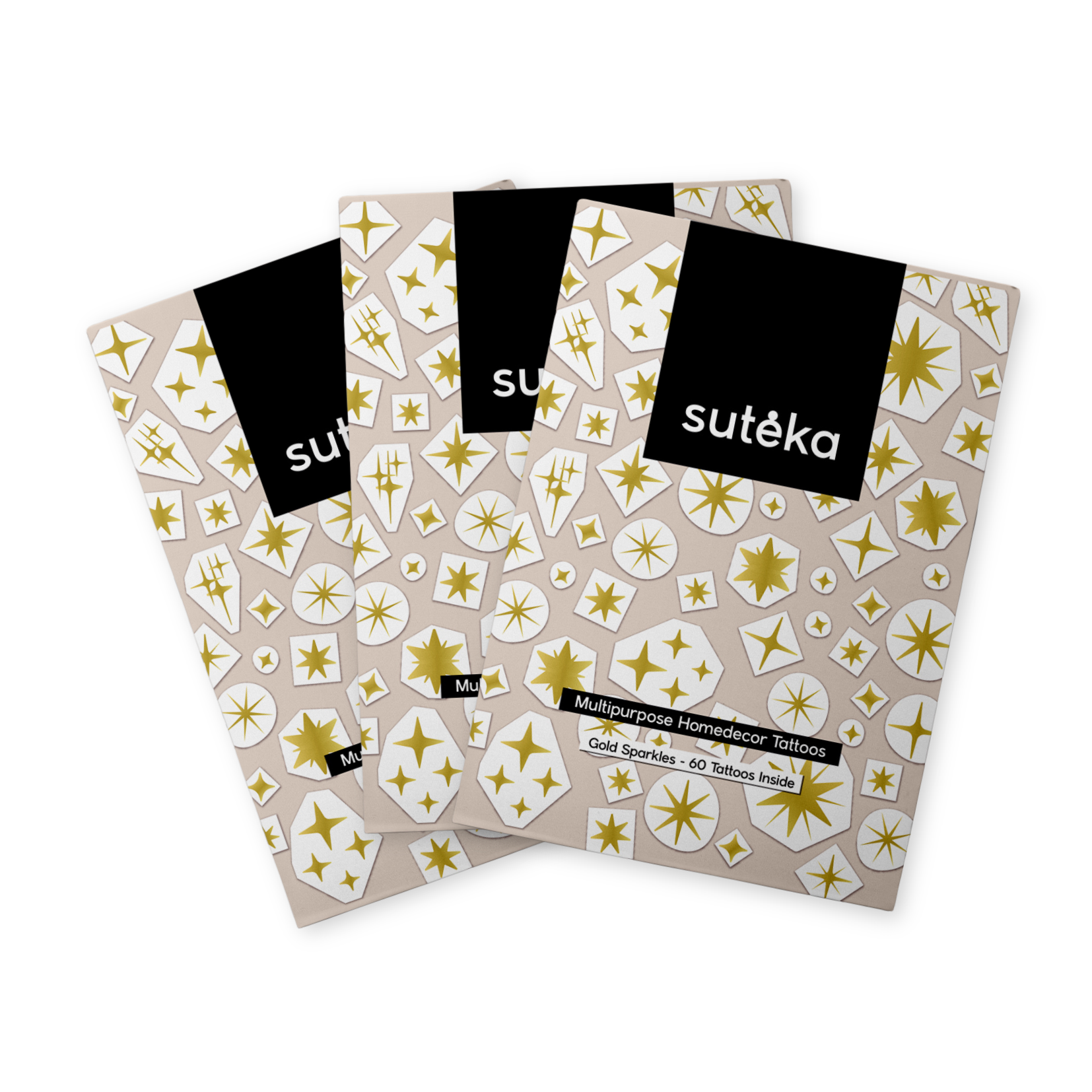 Three packages of Sutéka gold sparkle home decor tattoos 